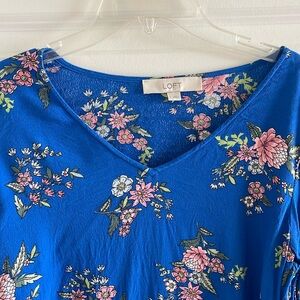 LOFT Blue Floral Long Sleeve Top